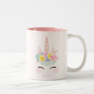 Girly Blumenunicorn-Rosa-Gold personalisiert Zweifarbige Tasse