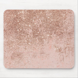 Girly-Blush-Korallen Imitat Rose Gold Glitzer Marm Mousepad