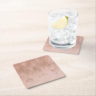Girly-Blush Korallen Imitate Rose Glitzer Marmor Rechteckiger Pappuntersetzer