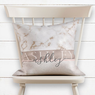 Girly Blush Marmor Rose Gold Script Name Monogram Kissen
