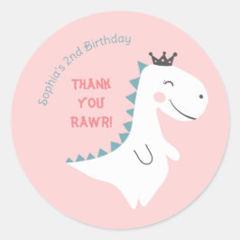 Girly Blush Pink Aquamarin Dinosaur Geburtstag Vie Runder Aufkleber