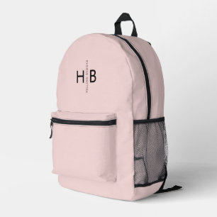 Girly Blush Pink & Black Initial Monogram Bedruckter Rucksack