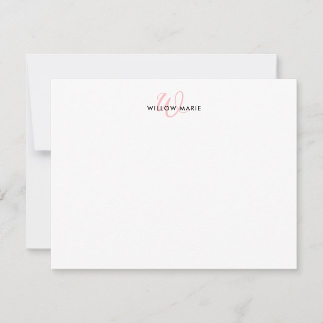 Girly Blush Pink Elegante Script Monogram Mitteilungskarte (Vorderseite)