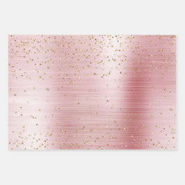 Girly Blush Pink Glam Gold Sparkle Confetti Geschenkpapier Set