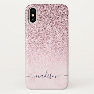 Girly Blush Pink Glitzer Marmorskriptname Case-Mate iPhone Hülle
