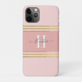 Girly Blush Pink Gold Monogram Strip Case-Mate iPhone Hülle