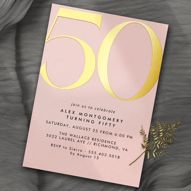 Girly Blush Pink & Gold | Women's 50th Birthday Folieneinladung (Von Creator hochgeladen)