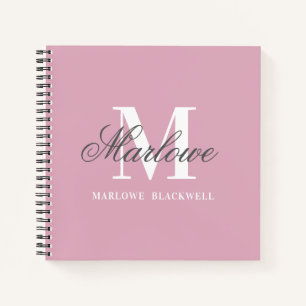 Girly Blush Pink Gray Monogram Calligraphy Notizbuch