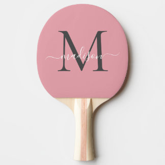 Girly Blush Pink Gray Monogram Feminine Script Tischtennis Schläger