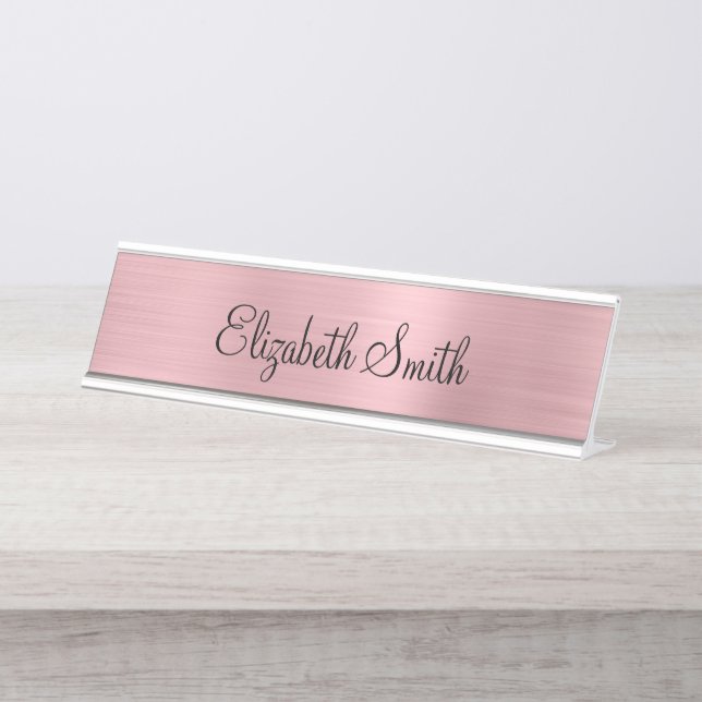 Girly Blush Pink Metallic Schreibtischnamensplakette (Vorderseite )