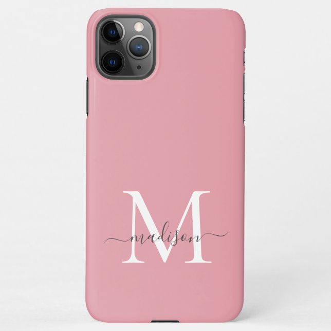 Girly Blush Pink Monogram Elegantes Graues Chic Sc iPhone Hülle (Rückseite)