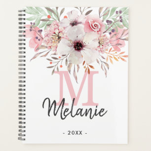 Girly Blush Pink Monogram Floral 2024 Planner Planer