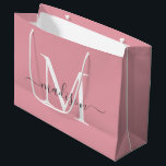 Girly Blush Pink Monogram Grey Elegant Script Name Große Geschenktüte<br><div class="desc">Elegante Monogram Blush Pink Eleganter Graue Skriptname Große Geschenktasche</div>