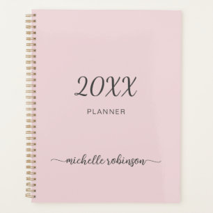 Girly Blush Pink Monogram Name Script 2023 Planner Planer