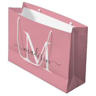 Girly Blush Pink Monogramm Grau Elegant Skript Nam Große Geschenktüte