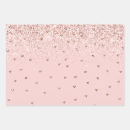 Girly Blush Pink Sparkle Glitzer Herz Geschenkpapier Set