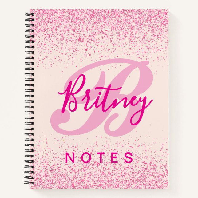Girly Blush Pink Sparkle Monogram Name Notizbuch (Vorderseite)