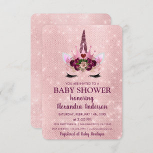 Girly Blush Pink Sparkle Unicorn Kinderdusche Einladung