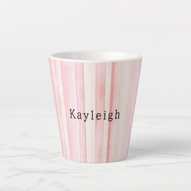 Girly Blush Pink Stripes Milchtasse (Vorderseite)