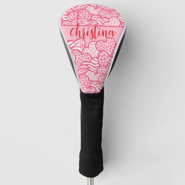 Girly Blush Pink Süße Tier Druckhörnchen Name Golf Headcover (Vorderseite)