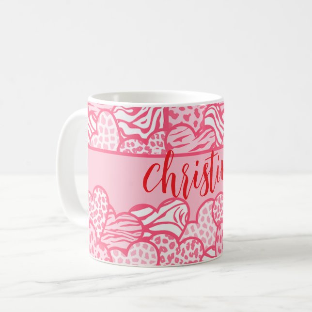 Girly Blush Pink Süße Tier Druckhörnchen Name Kaffeetasse (Vorderseite Links)