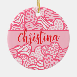 Girly Blush Pink Süße Tier Druckhörnchen Name Keramik Ornament