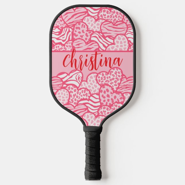 Girly Blush Pink Süße Tier Druckhörnchen Name Pickleball Schläger (Vorderseite)