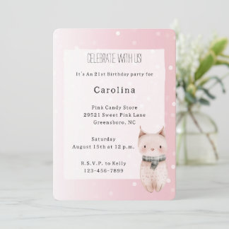 Girly Blush Pink White Dots Cat Birthday Einladung