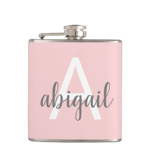 Girly Blush Rosa Grau Monogramm Vinyl umwickelte F Flachmann