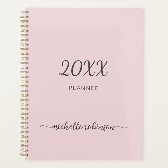 Girly Blush Rosa Monogramm Name Schrift 2023 Plane Planer (Vorderseite)