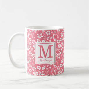 Girly Blush Rosa Tropische Blumen Monogramm Kaffeetasse