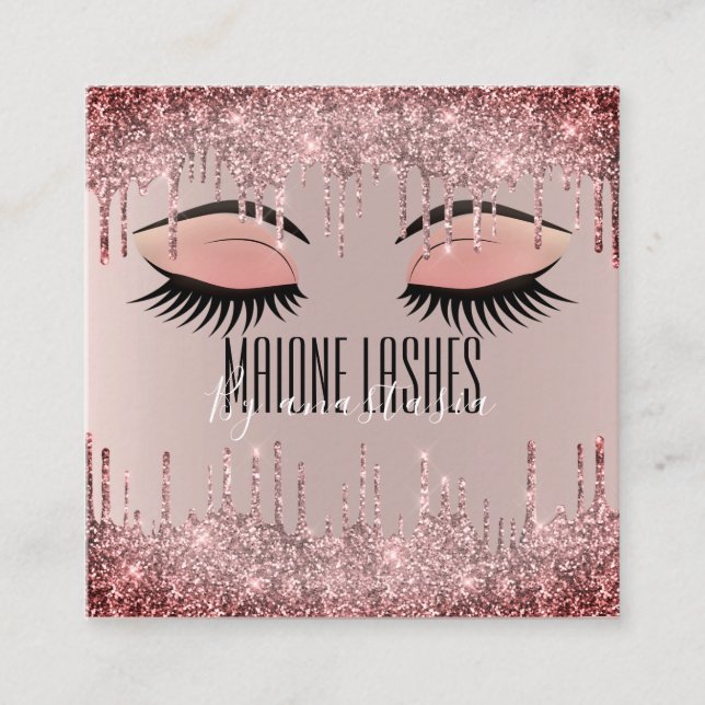 Girly Blush Rose Glittery Lash Tropfens Artist Quadratische Visitenkarte (Vorderseite)