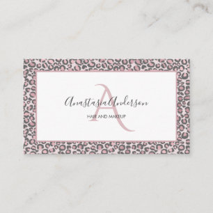 Girly Blush Rose Gold Leopard Spots White Monogram Visitenkarte