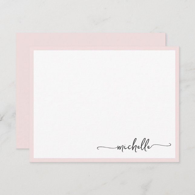 Girly Blush Stilvolles Monogram Name Script Mitteilungskarte (Vorne/Hinten)