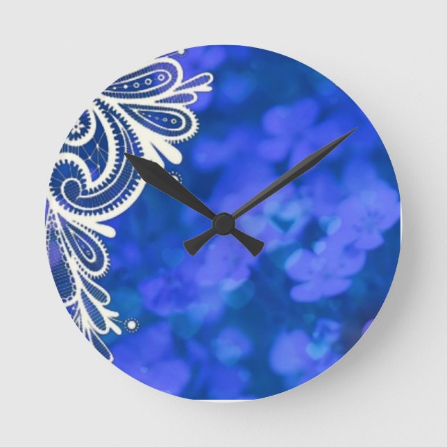 Girly böhmische schicke blaue weiße mit runde wanduhr (Vorderseite)