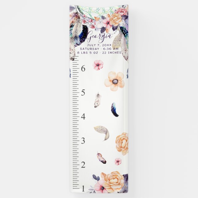 Girly Boho Dreamcatcher | Vinyl Growth Chart Banner (Vertikal)