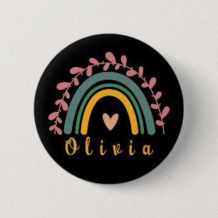 Girly Boho Rainbow mit Personalisiertem Namen Button