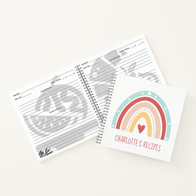 Girly Boho Regenbogen Malerei Herz Kinder Rezept Notizbuch (Innenseite)