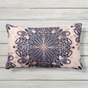 Girly Boho Rose Gold Blush Pink Navy Mandalas Kissen Für Draußen