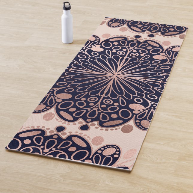 Girly Boho Rose Gold Blush Pink Navy Mandalas Yogamatte (Beispiel)