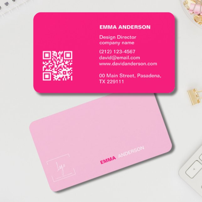 Girly Bold PINK Qr Code Beruflich Business-Logo Visitenkarte (Von Creator hochgeladen)