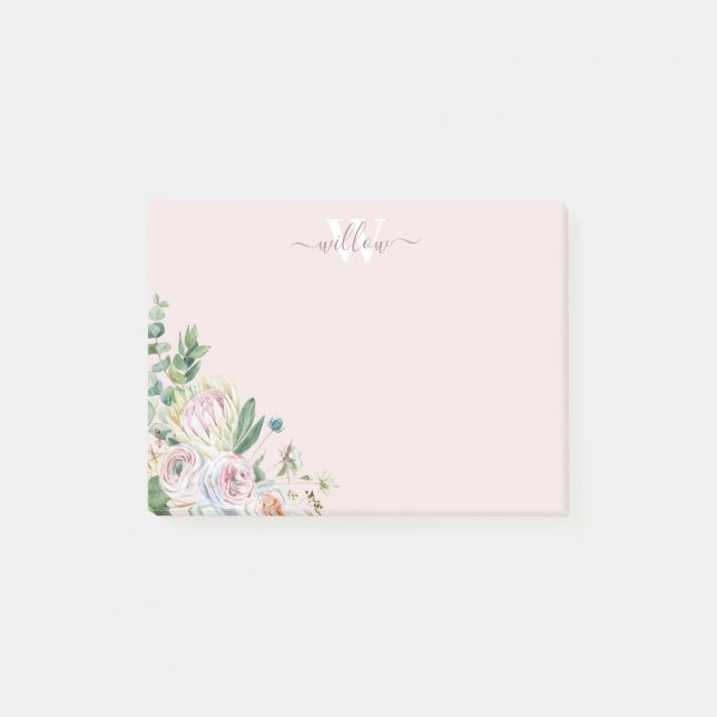 Girly Botanical Monogram Greenerity Post-It Notes Klebezettel (Vorderseite)