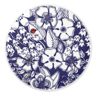 Girly Botanical Shalom Blue White Garden Zeichnend Keramikknauf
