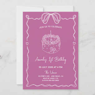 Girly Bow Cake Erste Geburtstagseinladung Einladung