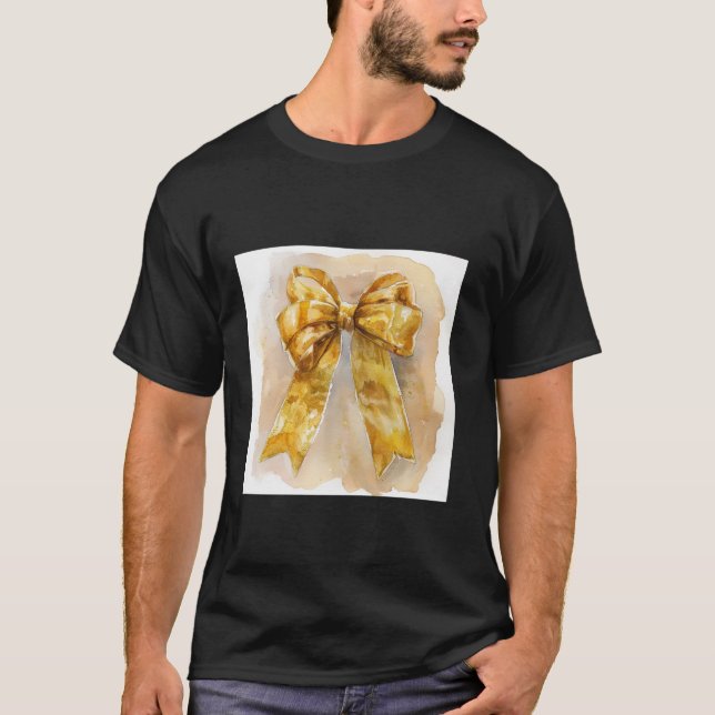 Girly Bow in Watercolor Coquette Ästhetisch golden T-Shirt (Vorderseite)