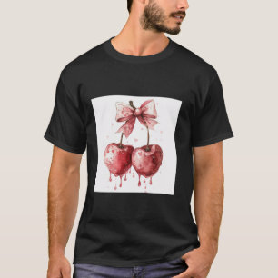 Girly Bow Watercolor Coquette Cherry Pink Bow T-Shirt