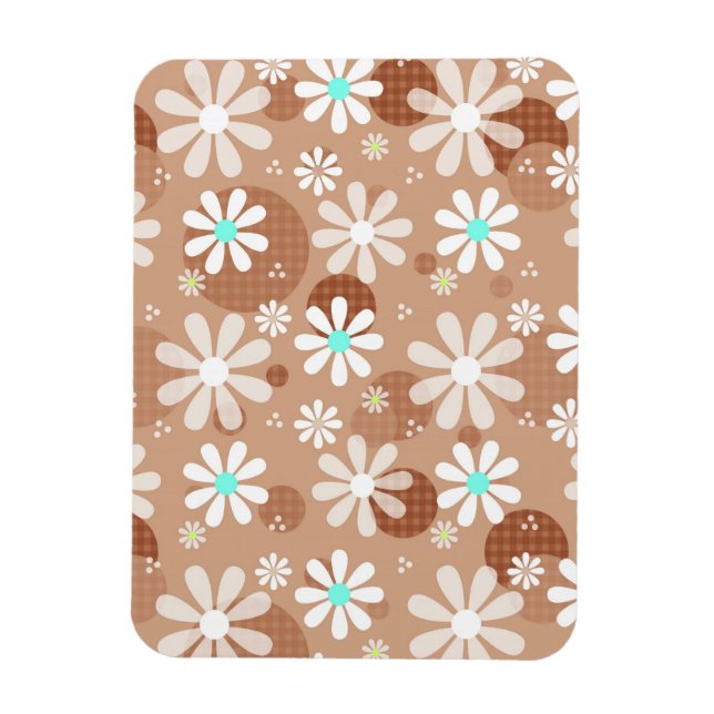 Girly Brown Daisy Blume Muster Niedlich Aqua Dots Magnet (Vertikal)
