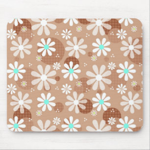 Girly Brown Daisy Blume Muster Niedlich Aqua Dots Mousepad