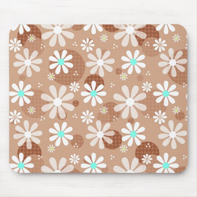 Girly Brown Daisy Blume Muster Niedlich Aqua Dots Mousepad (Vorne)