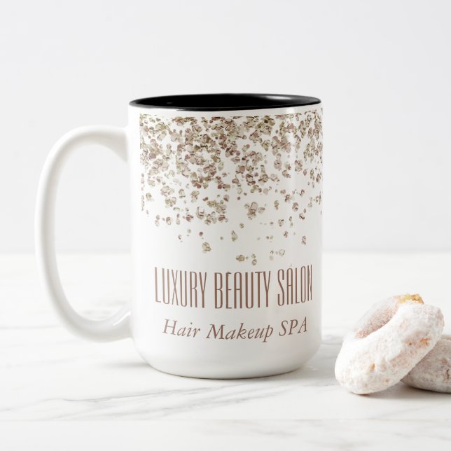 Girly Brown Gold Glitterie Luxury Beauty Salon WEL Zweifarbige Tasse (Mit Donut)